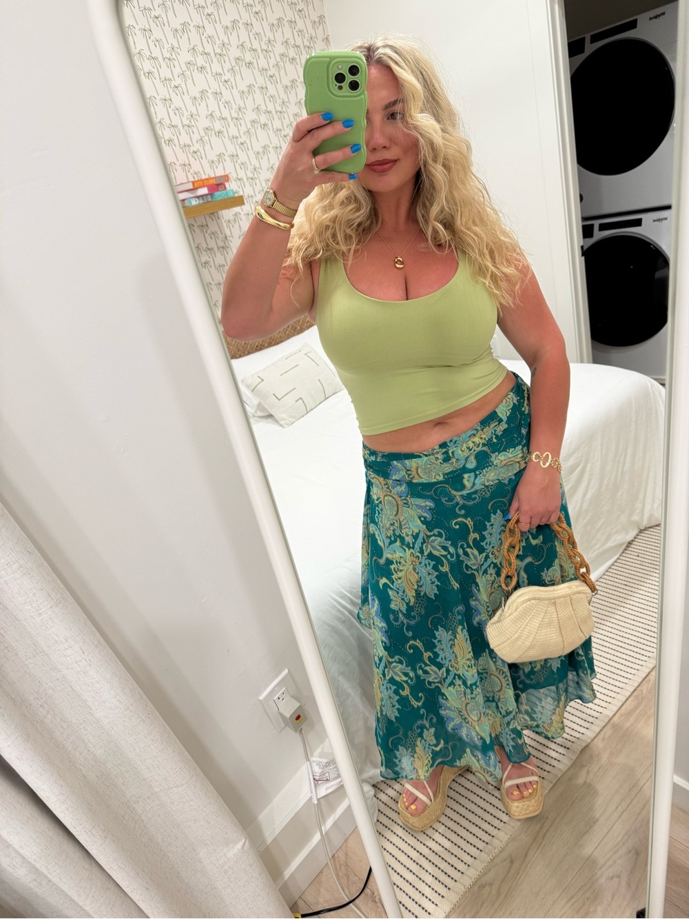 Teal Paisley Maxi Skirt - Boho Flowing Women's Skirt